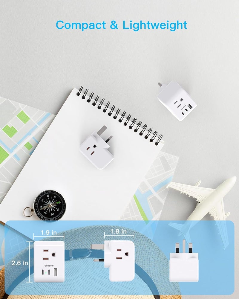 One Beat US to UK Ireland Travel Plug Adapter, Type G Power Plug Adapter with 3 Outlets 3 USB Ports(2 USB C), European Travel Plug Adapter for USA to England London Scotland British Qatar Irish Hongkong - Image 3